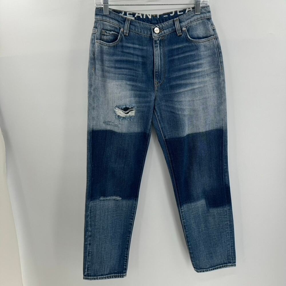 P_Jean Pinko Relaxed Irina Cigarette Jeans Sz 28 Blue Dual Tone Mid-Rise
